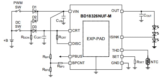 Application Circuit Diagram - ROHM Semiconductor BD18326NUF-M Constant Current Driver